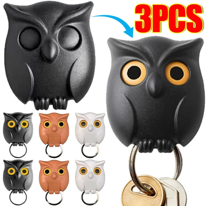 1/3PCS Magnetic Owl Key Holders Self Adhesive Magnets Hold Keychain Key Hanger Hooks Will Open Eyes Home Wall Decorative Hooks 