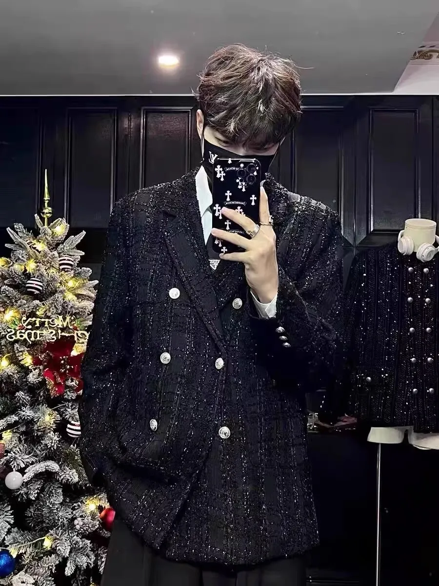  Glittering Men's Suit Jacket Loose Fit Fashionable Street Style Autumn Winter Casual Wear Long Sleeve  Color