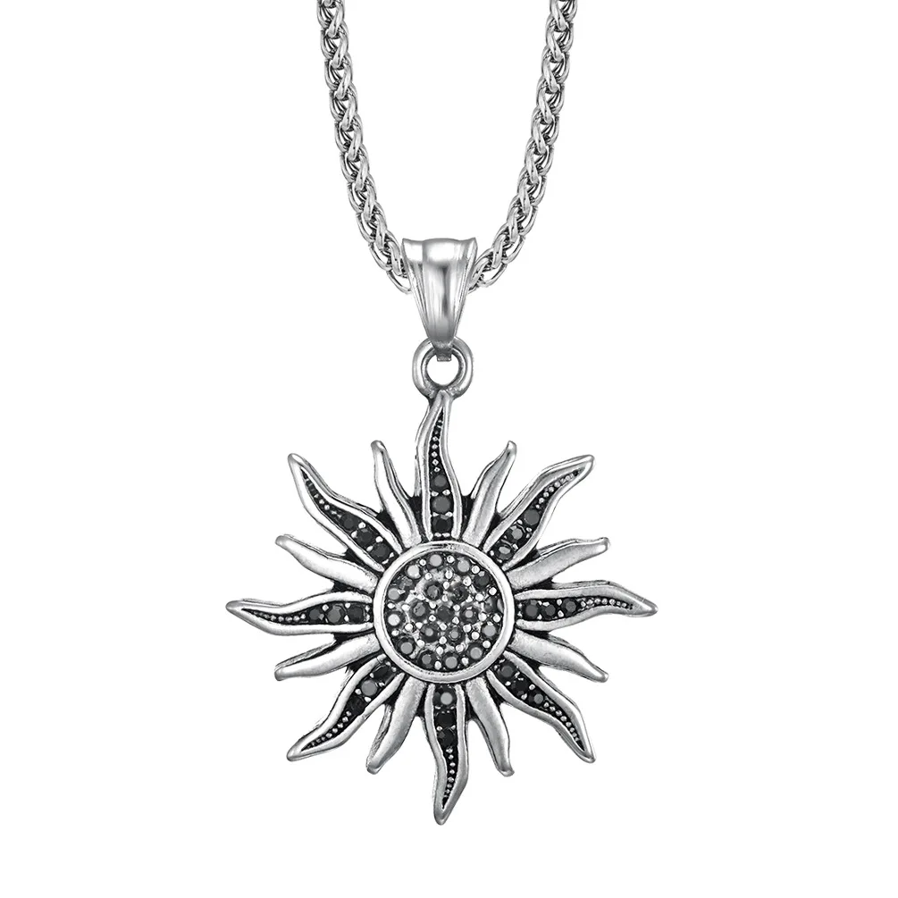 2023 New Retro Stainless Steel Sun Flower Pendant Personality Sun God Necklace For Boyfriend Gift Fashion Jewelry