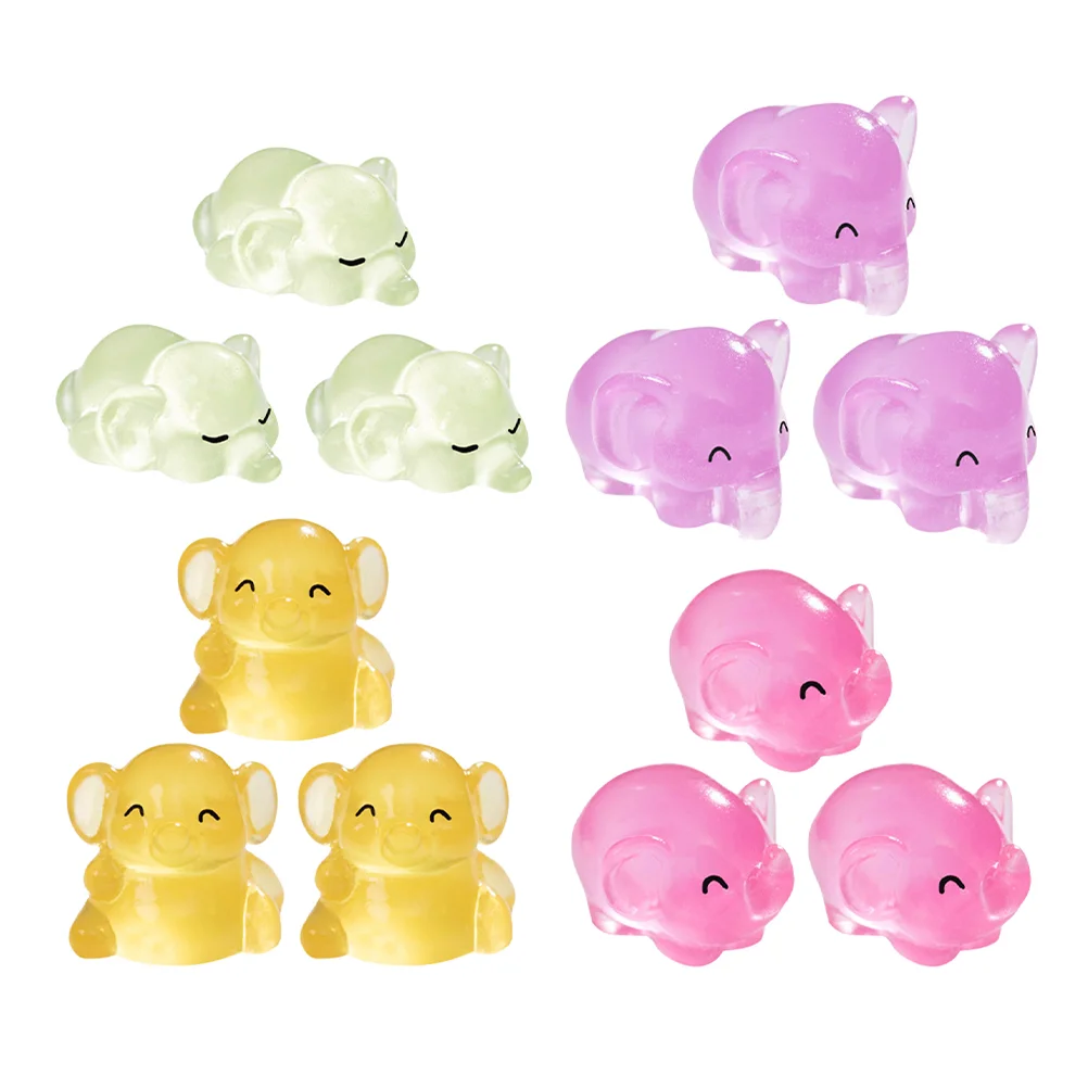 12 Pcs Small Animals Glow-in-the-dark Elephant Resin Fairy Garden Accessories