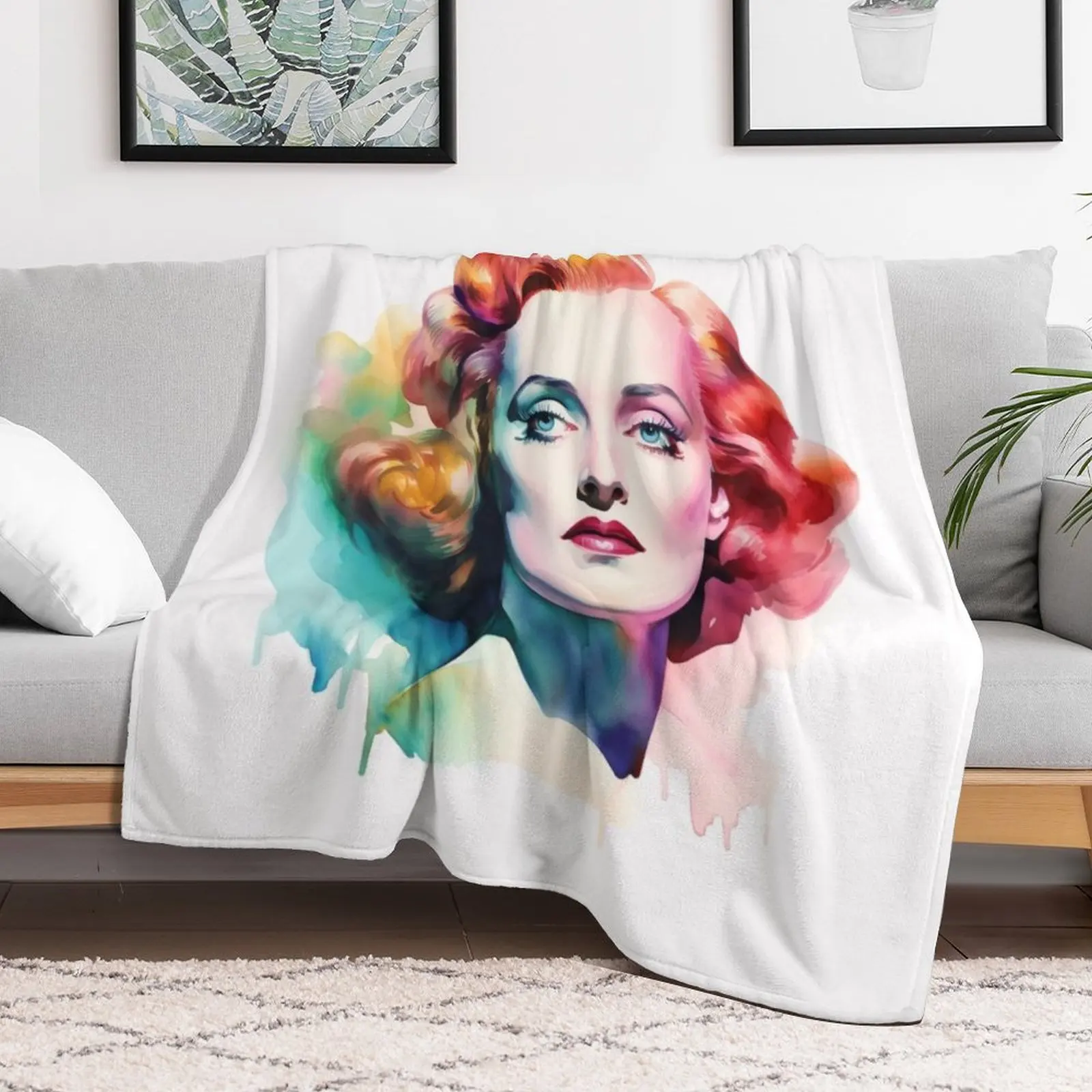 Bette Davis - The Trailblazer - Watercolor Portrait - Digital Art Throw Blanket Thermal Polar Softest Blankets