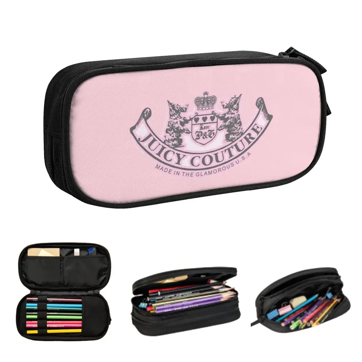Juicy Couture klassische Federmäppchen für Schüler, Stiftbox, Stifttasche, großes Fassungsvermögen, Federmäppchen