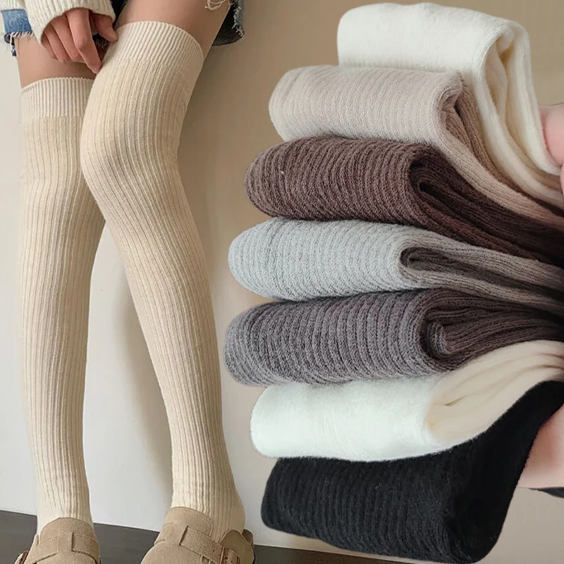 1/2pairs Women's Casual Knitted Long Socks Autumn Winter Solid Stockings Boot Calf Socks Over Knee Leggings Harajuku Lolita Sox