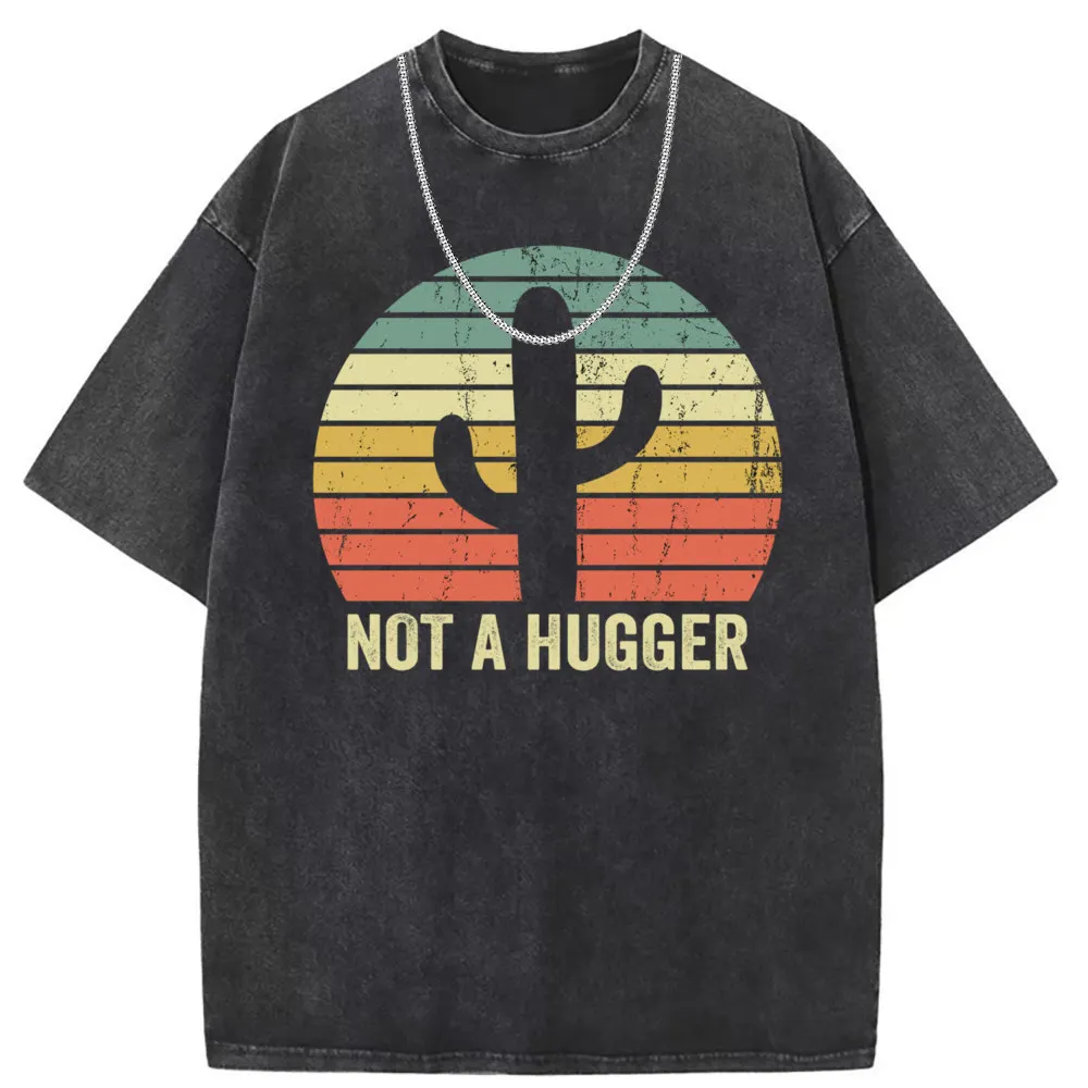 Funny Not A Hugger Cactus Men Retro T-shirts Vintage Cotton Long Sleeve Fitness Sweatshirts Man Unisex Tshirts Summer Fall Tops