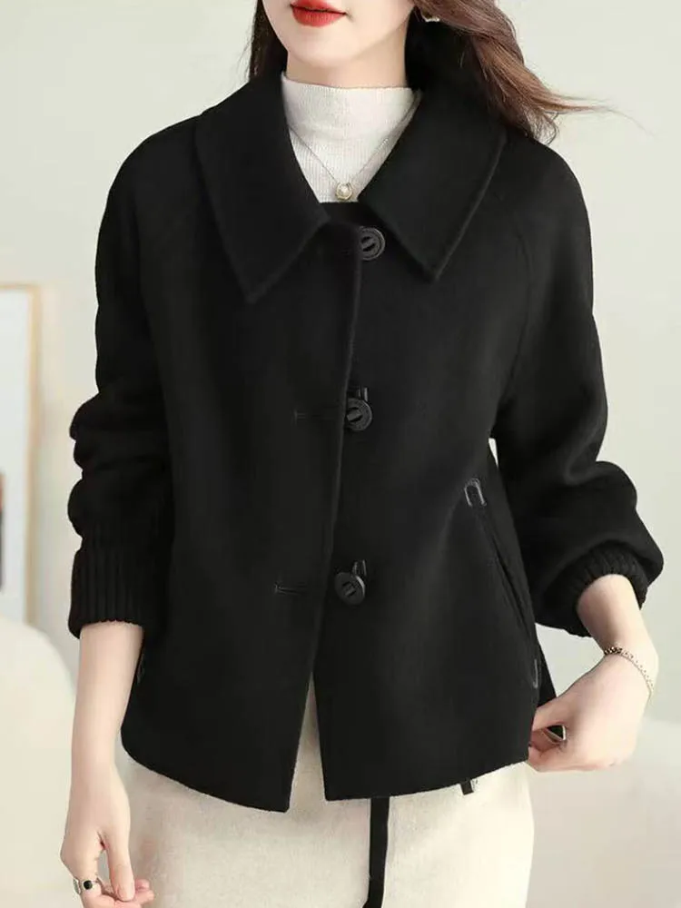 ملابس خارجية صوفية على الموضة الكورية سترات نسائية غير رسمية برقبة على شكل طية صدر واحدة سترات خريف وشتاء بأكمام طويلة من مزيج الصوف Chaquetas #6