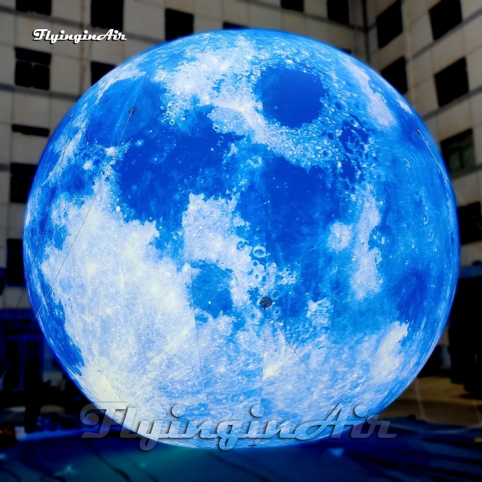 Beautiful Large Illuminated Blue Inflatable Moon Balloon Giant Sphere Air Blow Up Planet Ball With LED Light For Party Event