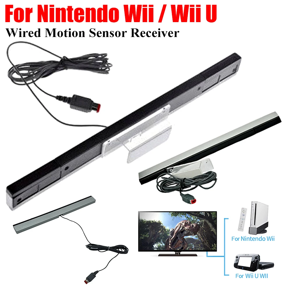 شريط مستشعر الأشعة تحت الحمراء السلكي مع سلك تمديد لعبة فيديو شريط مستشعر سلكي عن بعد لوحدة التحكم Wii Wii U