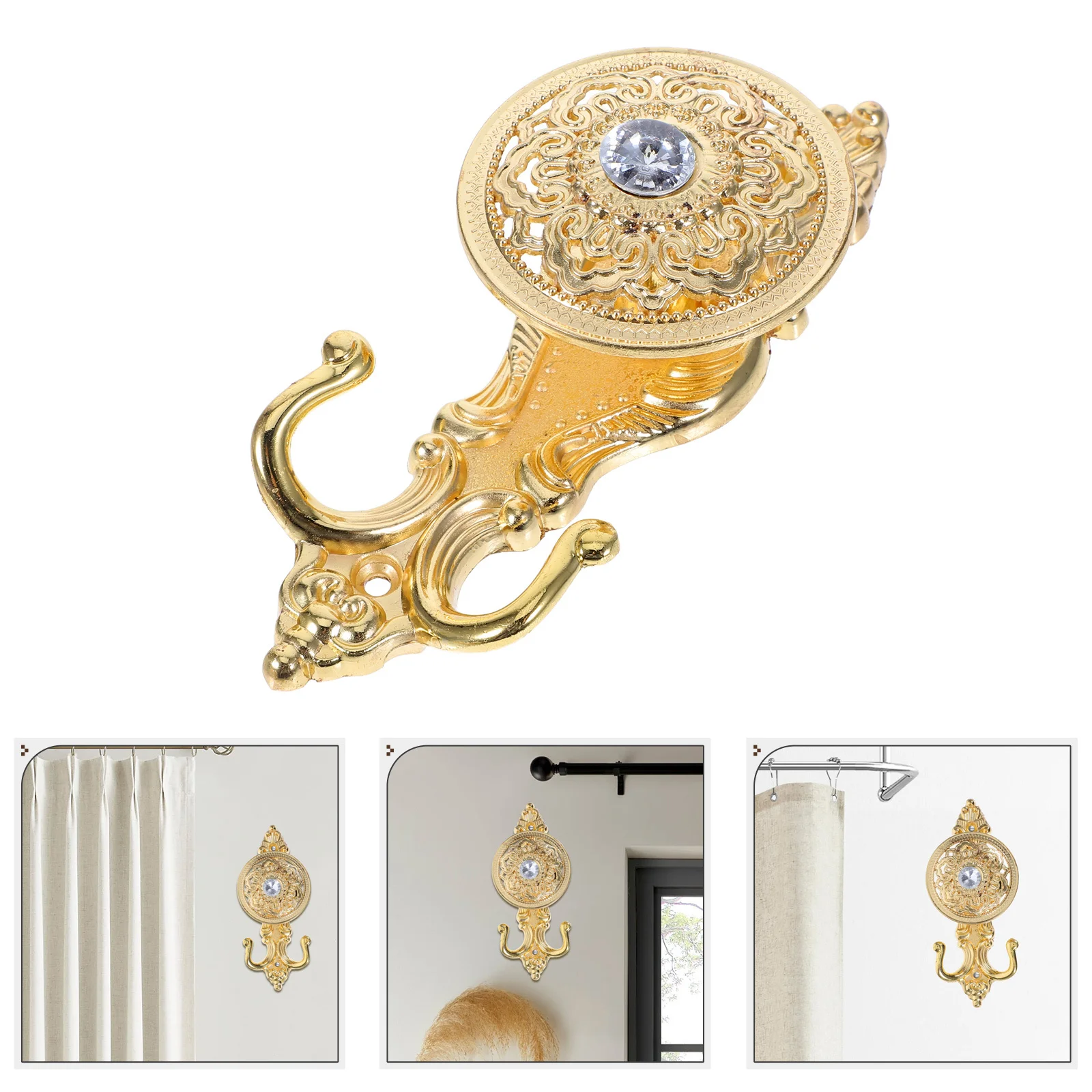 

Crystal Curtain Tiebacks Set of 2 Vintage Zinc Alloy Wall Fasteners Ornate Drapery Holdbacks for Home Window Decoration