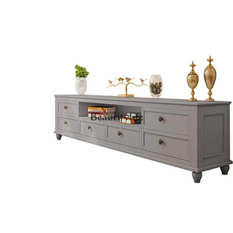 

American solid wood light luxury TV cabinet combination living room small apartment modern and simple