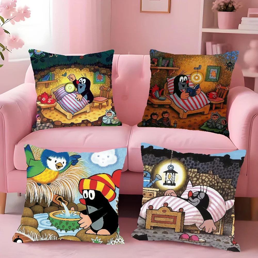 Cartoon Story Of Moles Krtek Cushion Cover Square Double-Sided Printing Sofa Cushion Cover Pillowcase Bedroom Bedside