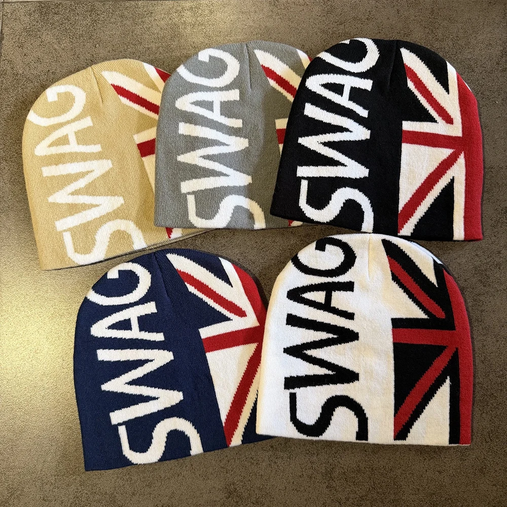 American Style Retro Quality Print Skullcap Winter 100%Cotton Casual Hat Stretchable Knitting Beanie Men Women