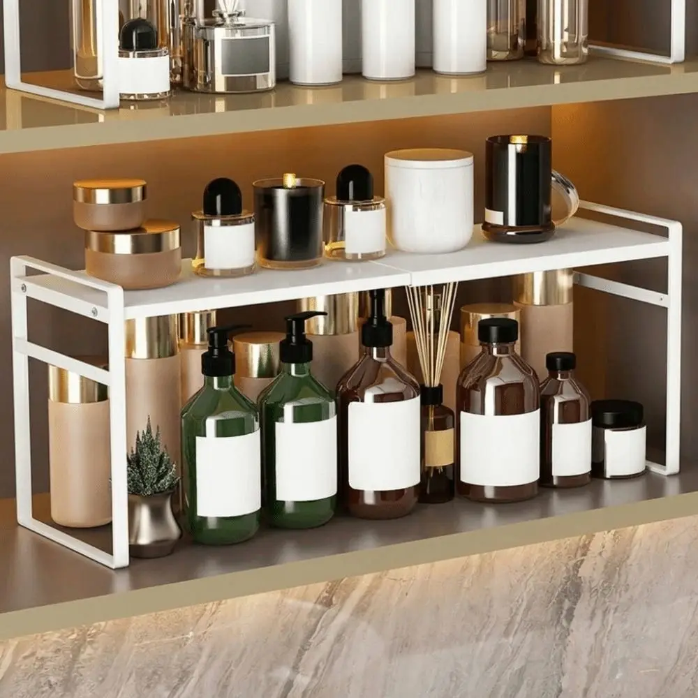 

Iron Retractable Storage Rack Double-Layer Space Saving Expandable Cabinet Shelf Large Capacity Moisture-proof