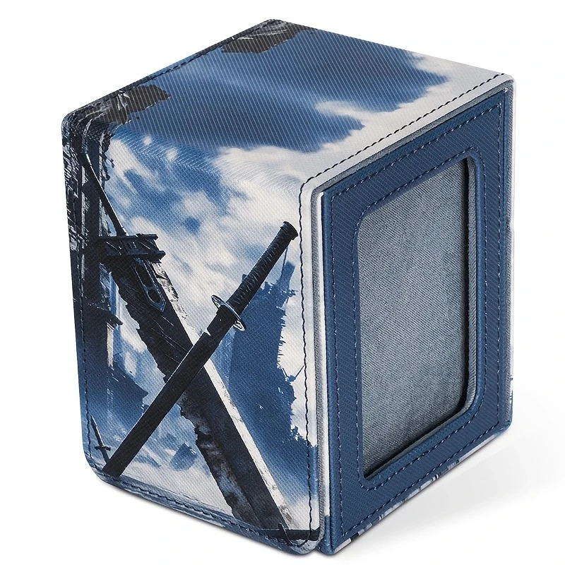 Kartenbox für Karten mit Musteraufdruck und Sichtfenster, fasst 100+ doppelt umhüllte Karten, PU-Leder-Kartenbox passend für TCG-Karten