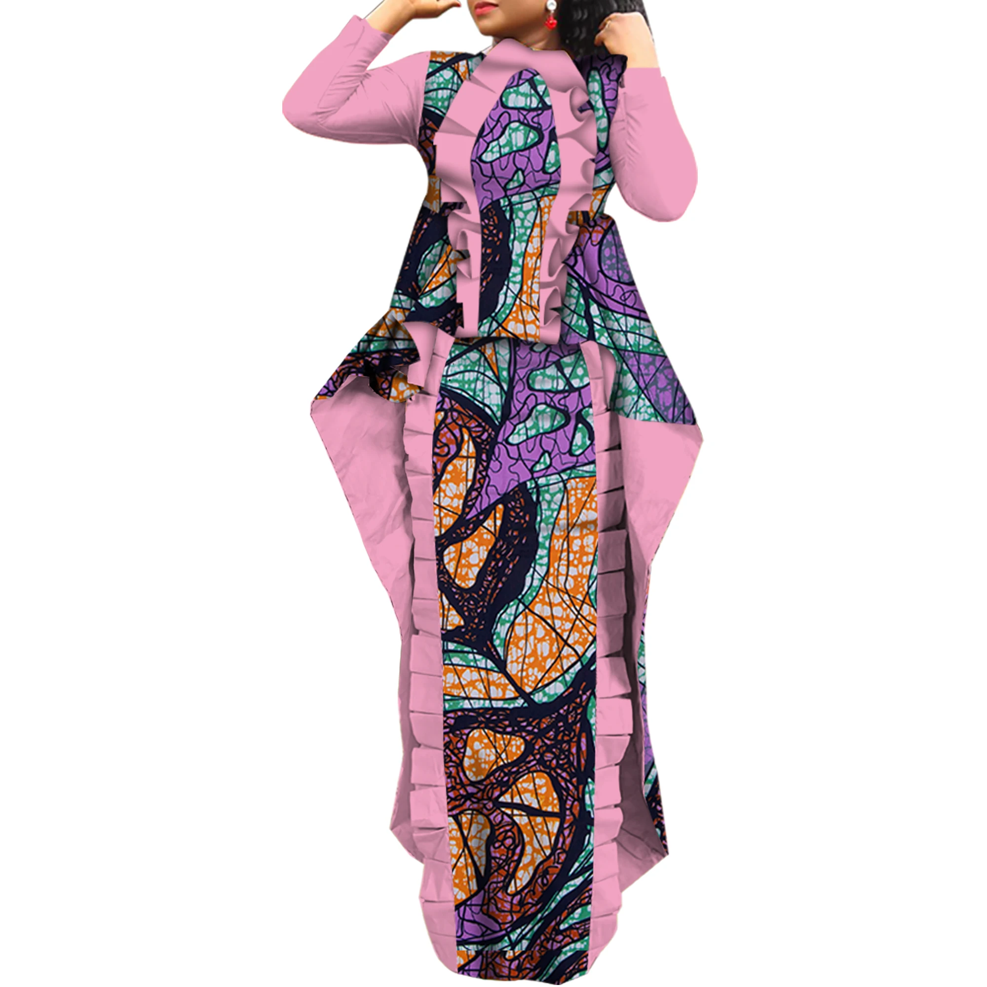 الشرقي مجموعة تنورة الأفريقية مجموعة الأفريقية طباعة الأفريقية طويلة تكدرت القمم والتنانير الطويلة الملابس الأفريقية للنساء وتتسابق WY6025 #2