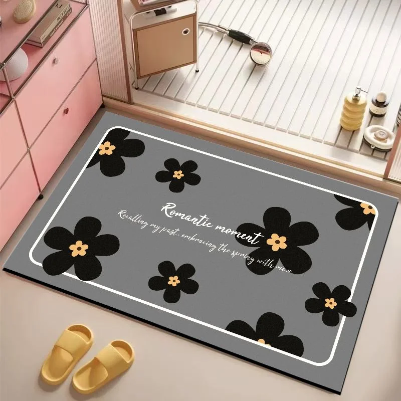 VIKAMA Vintage Floral Plant Bath Mat Anti-Slip Water Absorbent Bathroom Floor Rug Boho Neutral Shower Entryway Decor Floor Mat
