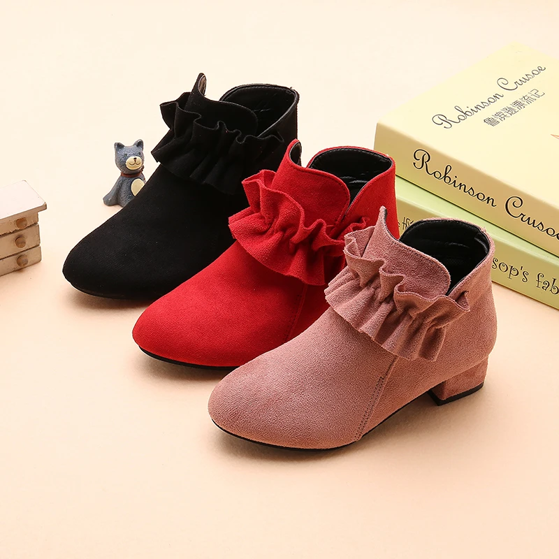 Sweet Baby Girls Autumn/Winter Fashion Single-Level Pointed Toe Warmth Increased Zip Square Heel Casual and Comfortable Boots