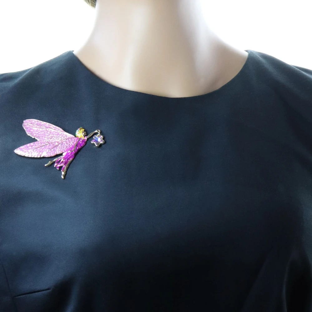 Vintage Lead Fairy Brooch for Women Magic Butterfly Wings Lucky Star Enamel Pin Antique Dream Angel Elf Jewelry Accessories Gift