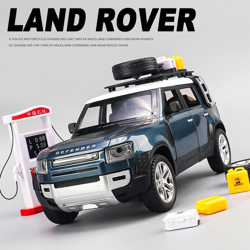 1/24 Range Rover Defender SUV Travel Edition Alloy Car Model Diecast Metal Off-road Vehicles Car Model Sound Light Kids Toy Gift