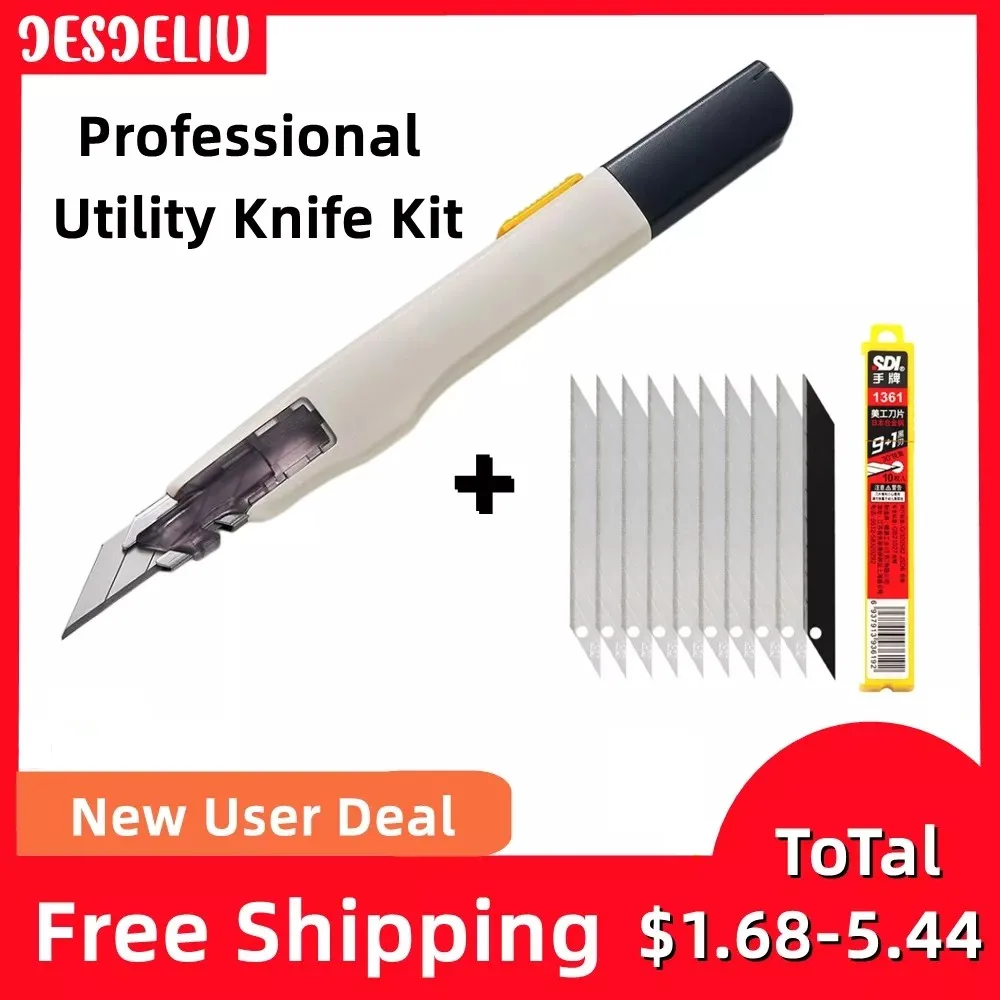 Professional Utility Knife Kit With 10pcs Blades Retractable Box Cutter Pocket Unboxing Knife Paper Cutter Tool School Stationer