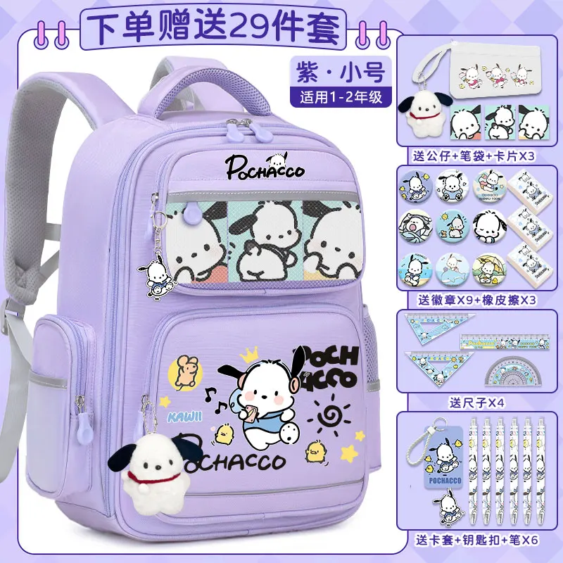 Sanrio Pacha Dog Student Schoolbag, leve e casual resistente a manchas, almofada de ombro, mochila impermeável, novo