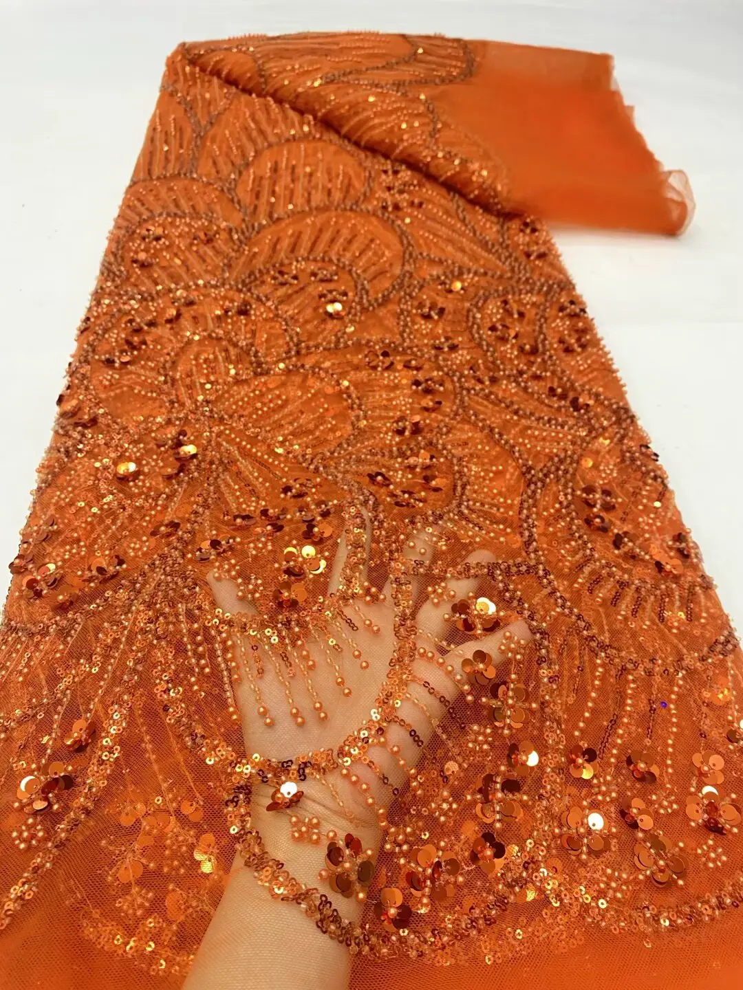 

Высококачественная нигерийская кружевная ткань с бисером и пайетками, африканский французский тюль для пошива роскошных свадебных платьев 2026