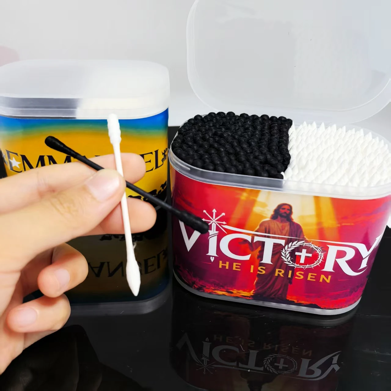 300개/600개 종교적 예수 테마 양면 면봉, 일상 청소용 면봉 팁