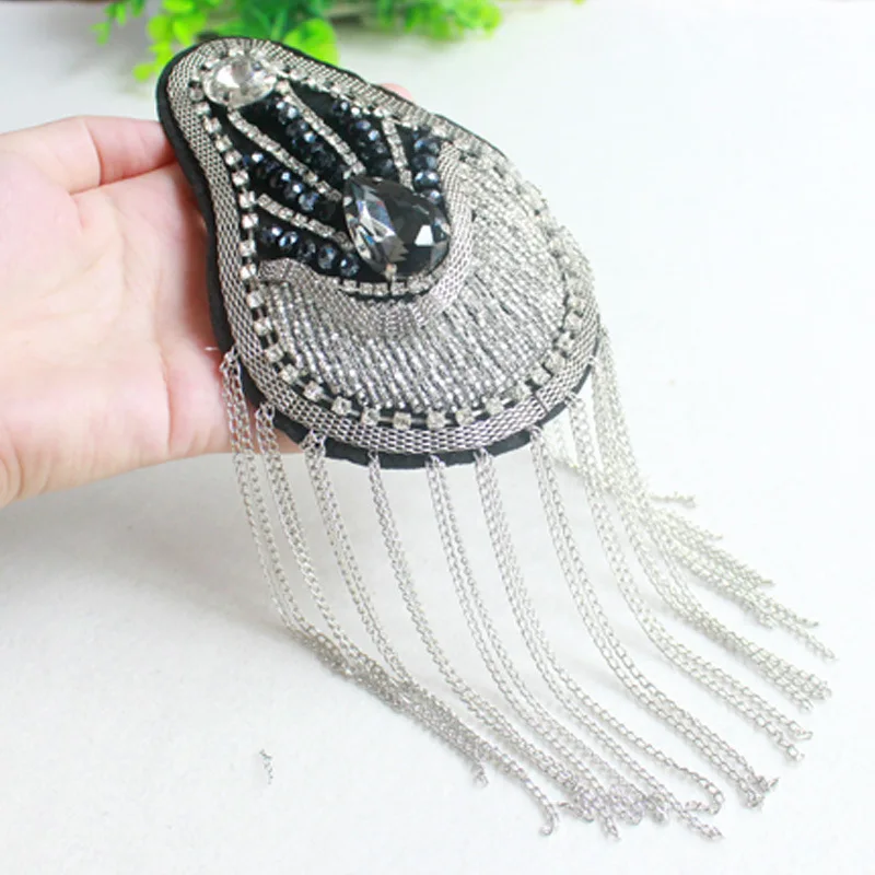 beaded jewelery metal tassel big shoulder brooch epaulet /epaulettes spikes/escapulario blazer accessories/pin badge