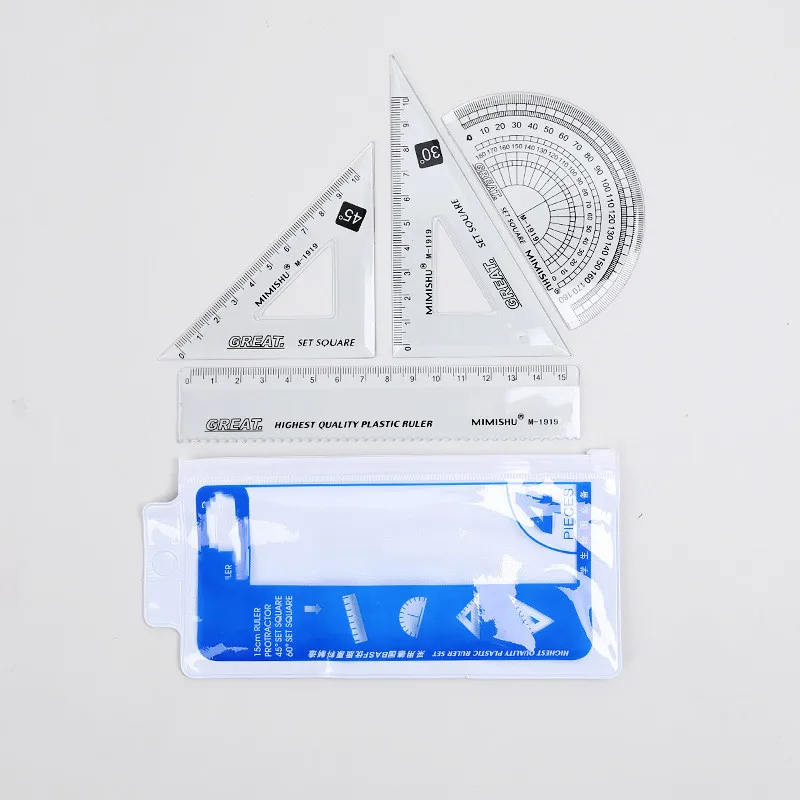 4pcs/set Plastic Rulers for Student Kid Children Drafting School Supplies Triangular Straight Ruler Circular Protractor