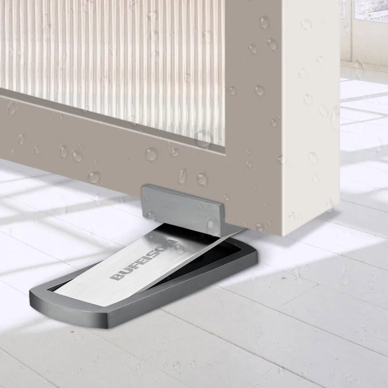 Ultra Narrow Frame Glass Door Stopper No Drill Floor Magnetic Door Catch Bathroom Strong Anti Collision Invisible Door Holder
