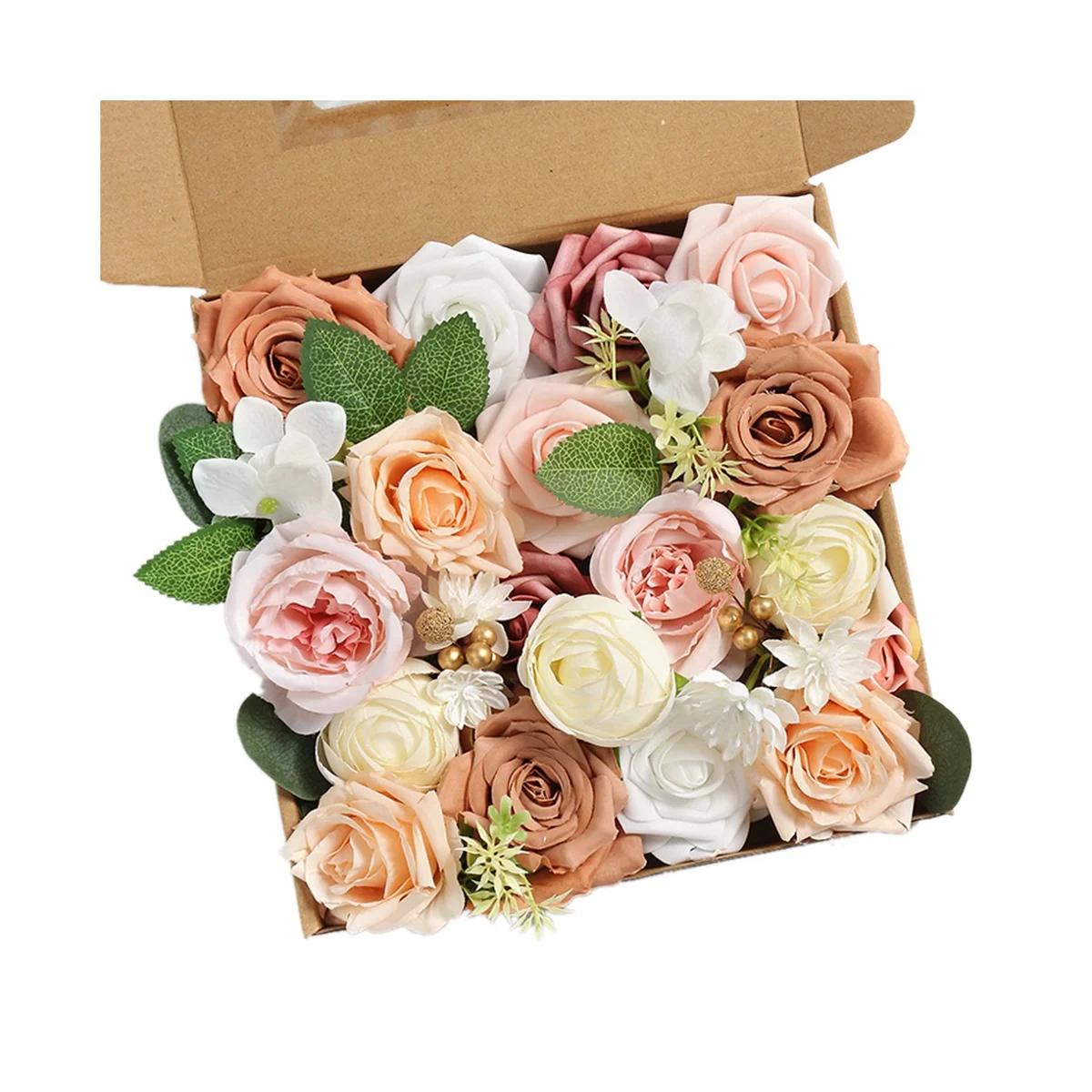 Combo Box Set Gradient Color Flower Leaf with Stems for DIY Wedding Party Home Decorations