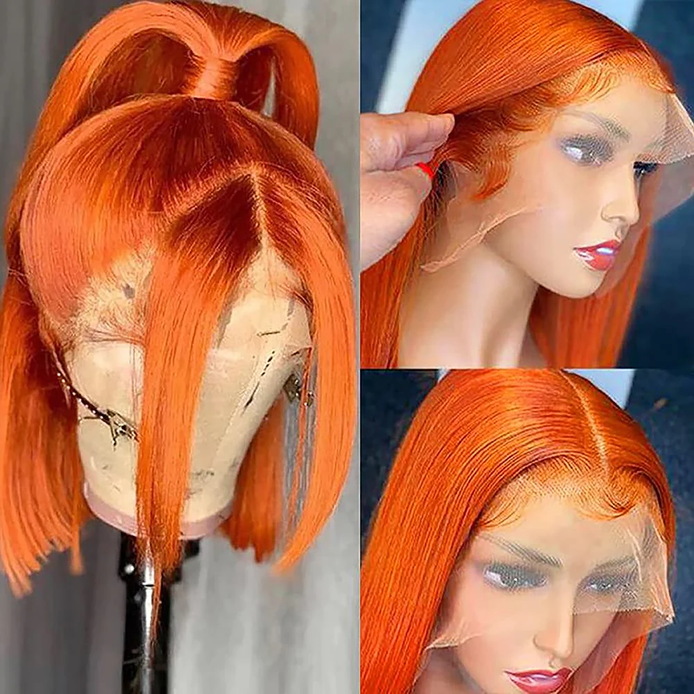 Ginger Bob Lace Front Wigs Human Hair For Women 13x4 HD Lace Frontal Straight Bob Orange Ginger Wig Lace Front Human Hair