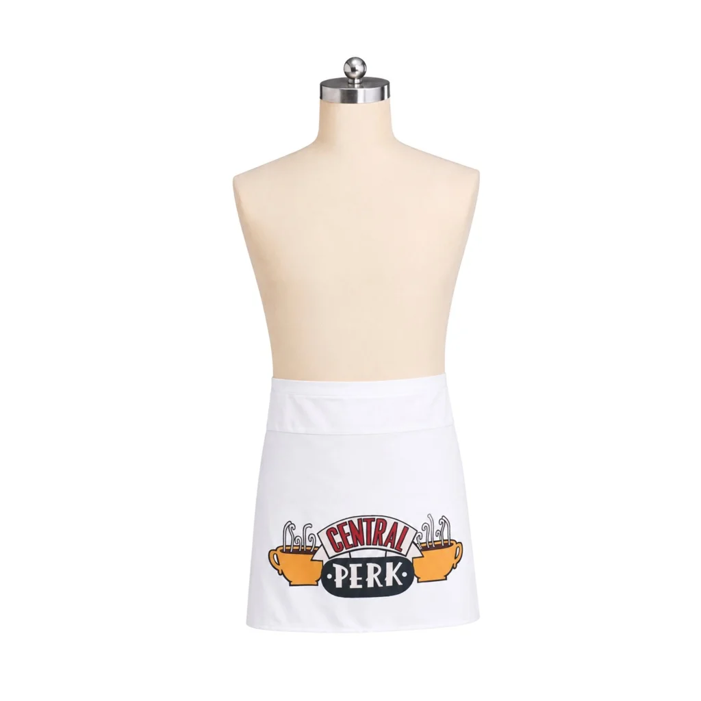 Friends Central Perk Apron Waiter Waist Apron White Print Half‑Length Apron Halloween Theme Party Kitchen Cooking Accessory