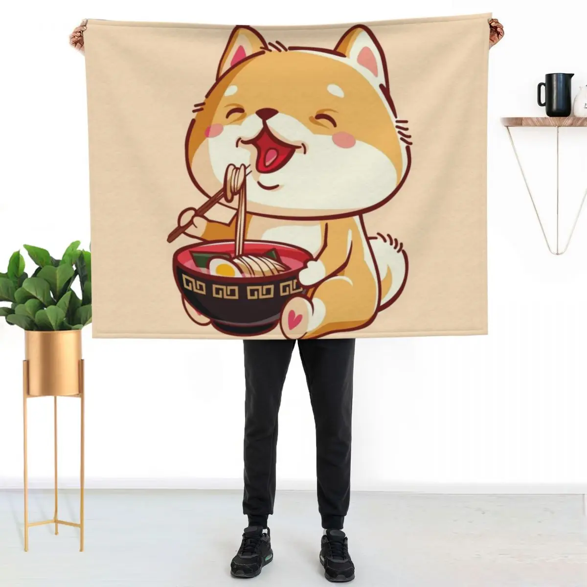 

Cute shiba inu eating ramen, kawaii Throw Blanket Soft Warm Blanket Gift for Men Women Adults