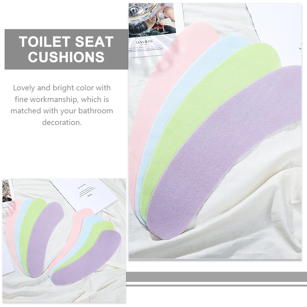 

8 Pairs Toilet Seat Covers Warm Flannel Pads for Winter Bathroom Purple Green Blue Pink Adjustable Non Slip Mats