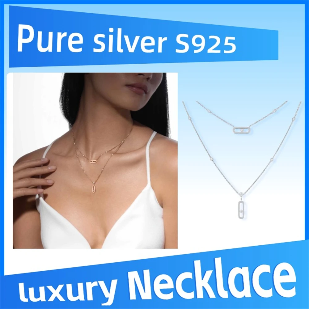 

Pure 925 Sterling Silver Move Uno Double loop necklace Luxury diamond-filled high-quality exquisitely designed gift