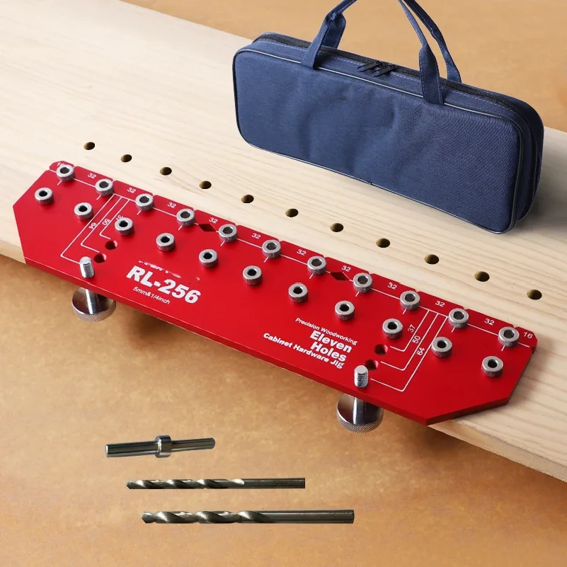 Shelf Pin Jig Set Aluminium Alloy 11-Holes Shelf Pin Drill Guide for Cabinet Shelf Installation Tools with Storage Bag