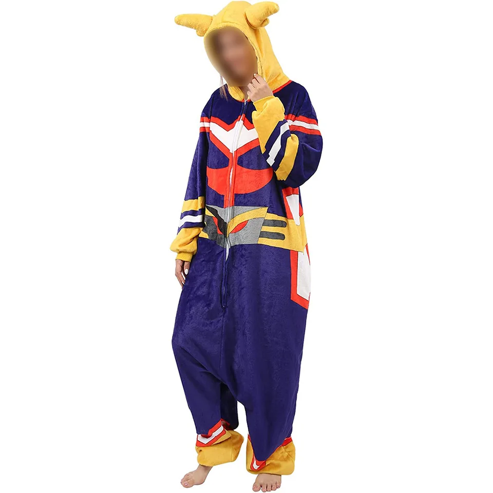 Tongyundacheng My Hero Academia Cosplay Kostuum All Might Onesies Pyjama Rits aan Gekapte Jumpsuit Unisex Volwassen Fleece Onesies Nachtkleding, S