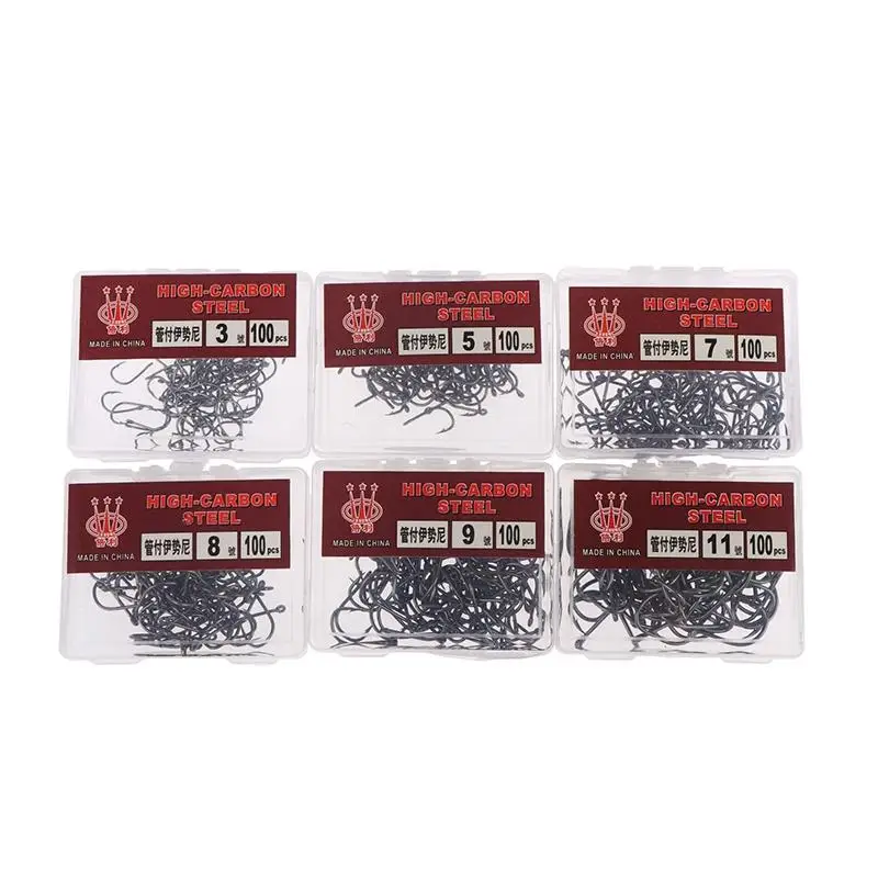 100Pcs/Box High Carbon Steel Fish Hook Durable High Strength Barbed Fishing Hooks With Ring For Carp Fishing Accessories