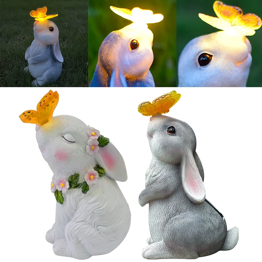 Solar Rabbit Light Solar Bunny oświetlenie dekoracyjne wodoodporne króliki rzeźby lekka żywica kreskówka na Patio trawnik dziedziniec