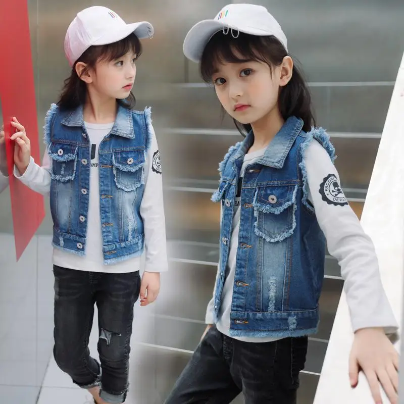 Teenage Girls Vest Spring Autumn Fashion Denim Waistcoat for Boy Children's Clothing Fashion Baby Jacket Kids Sleeveless Coat