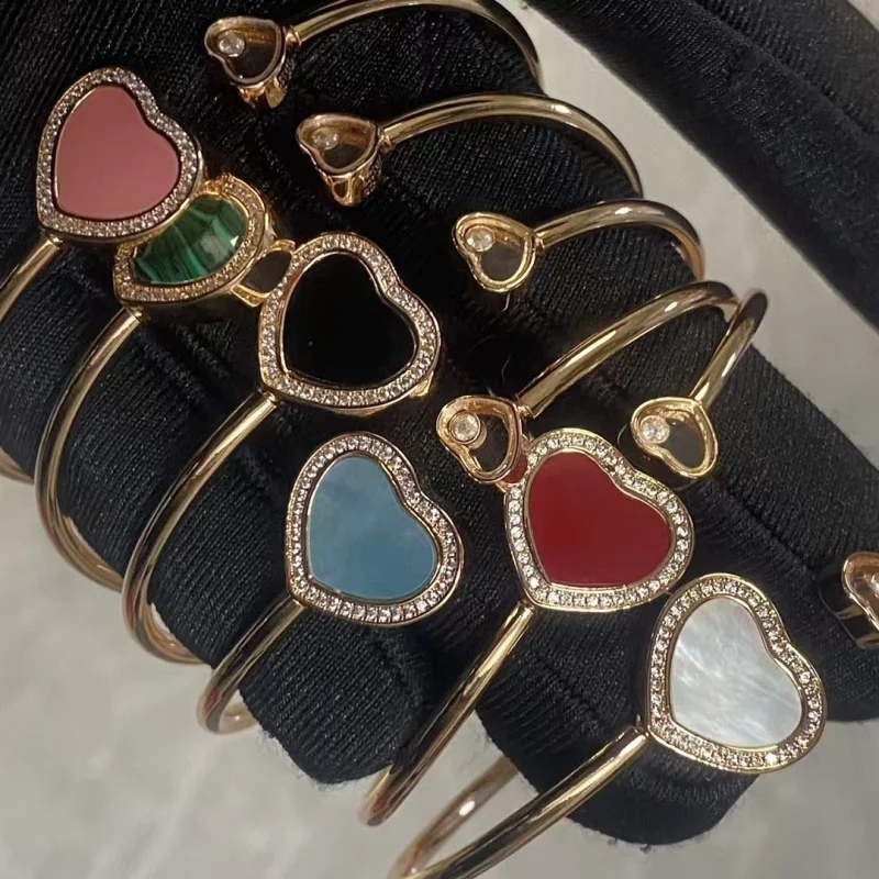 Ladies' Heart-Shaped 925 Bracelet Ring with Multiple Colors to Choose from, Light Luxury Fashion Open Elastic Bracelet, High-End
