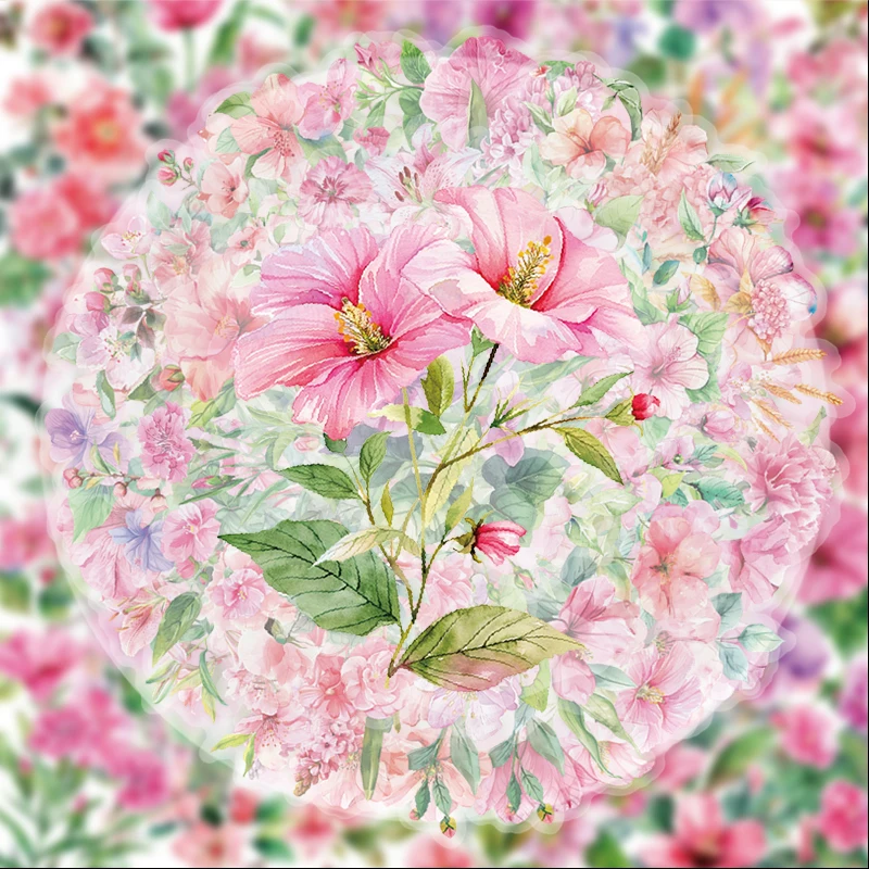 50 transparente rosa Blumen-Graffiti-Aufkleber, geeignet für Wasserflaschen, Laptops, Telefondekorationen, Koffer, Skateboards, Gitarren, Geschenkboxen, Partydekorationen, Weihnachtsgeschenke
