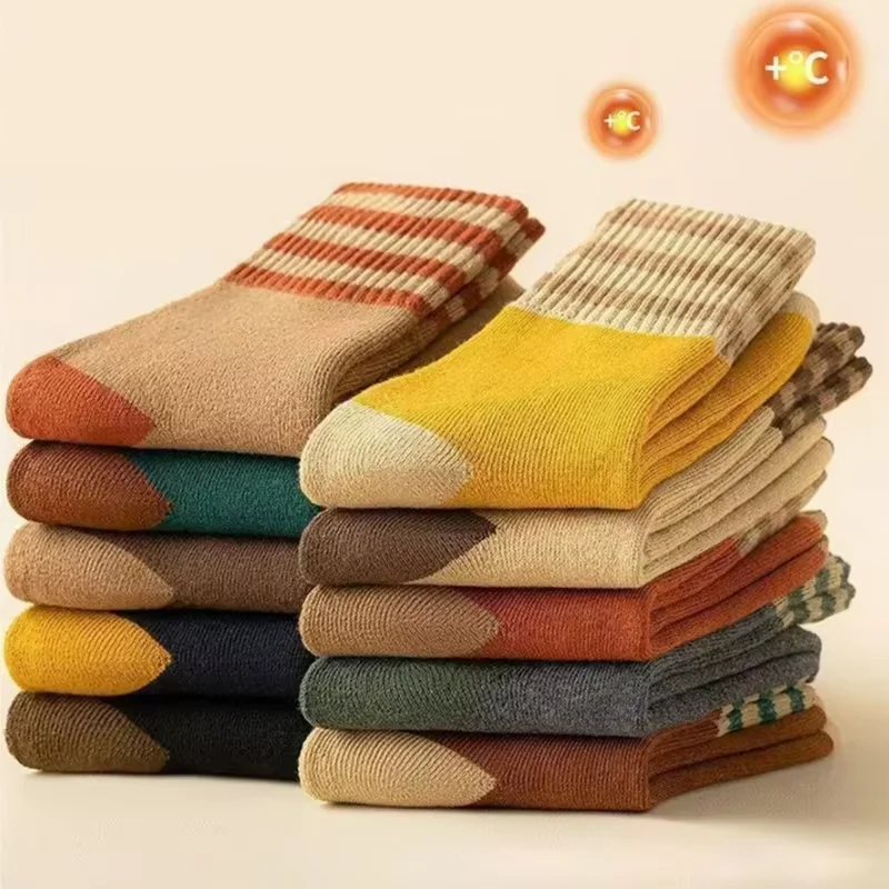 3 Paar dicke Retro-Socken für Damen, atmungsaktive Thermo-Socken für den Winter, isolierte Vintage-Crew-Socken für kaltes Wetter im Freien und zu Hause