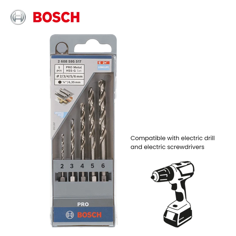 Bosch Pro Metalwork Drill Bits 5Pcs Metalworking Twist Drill Bits Pro Series Hss-G 1/4