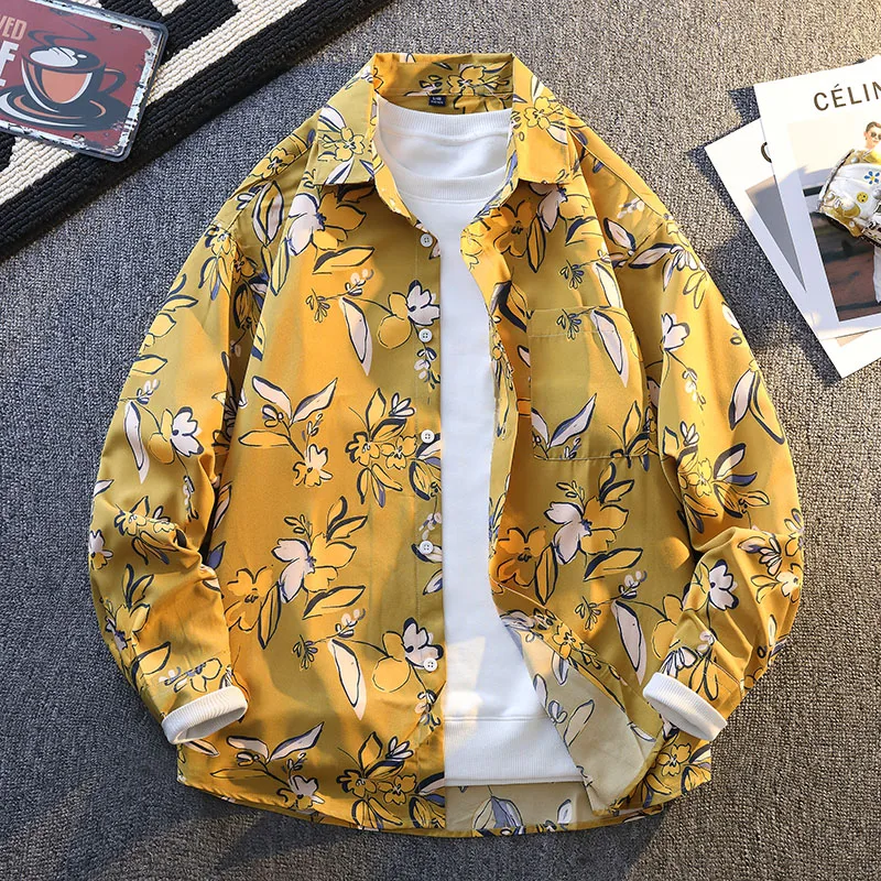 

2026 Spring and Autumn New Men's Fashion Trendy High-Quality Comfortable Large Size Loose and Versatile Casual Floral Shirt