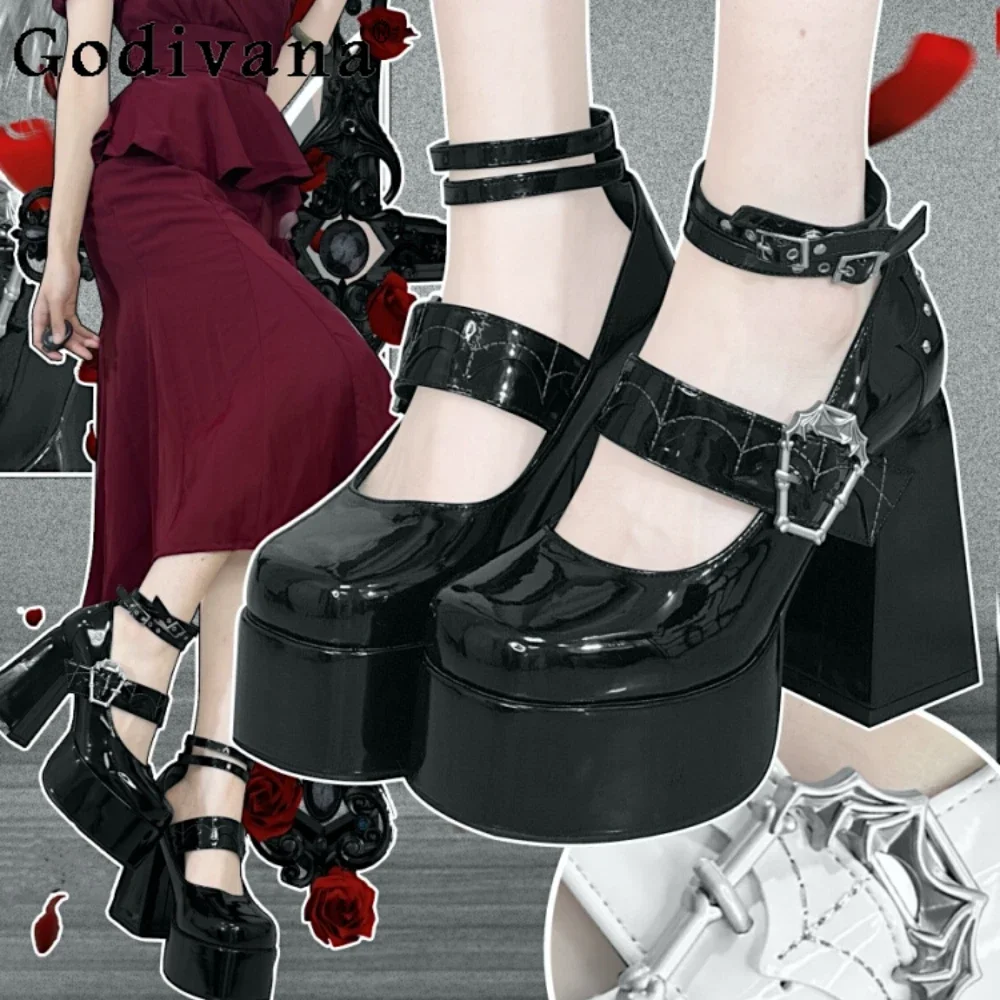 

Chunky Heels Pumps Subculture Black Women Shoes Thick Bottom Waterproof Platform Y2K Gothic Lolita Girls Single Shoe