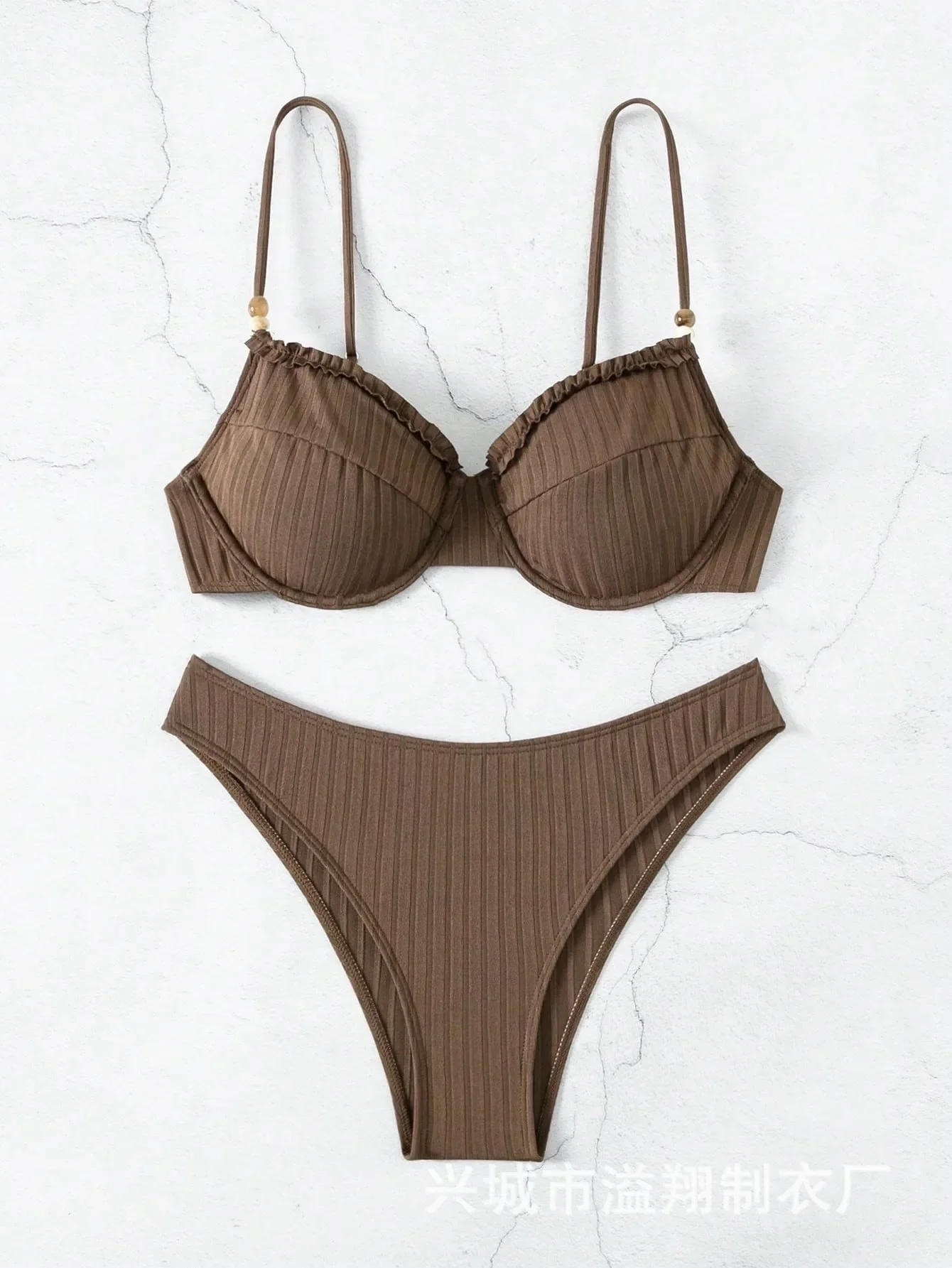 

Sexy Brown Ribbed Push Up Bikinis Set for Women Thong Swimsuits Underwired Swimwear Brazilian Bathing Suit Bikini Mujer 2024