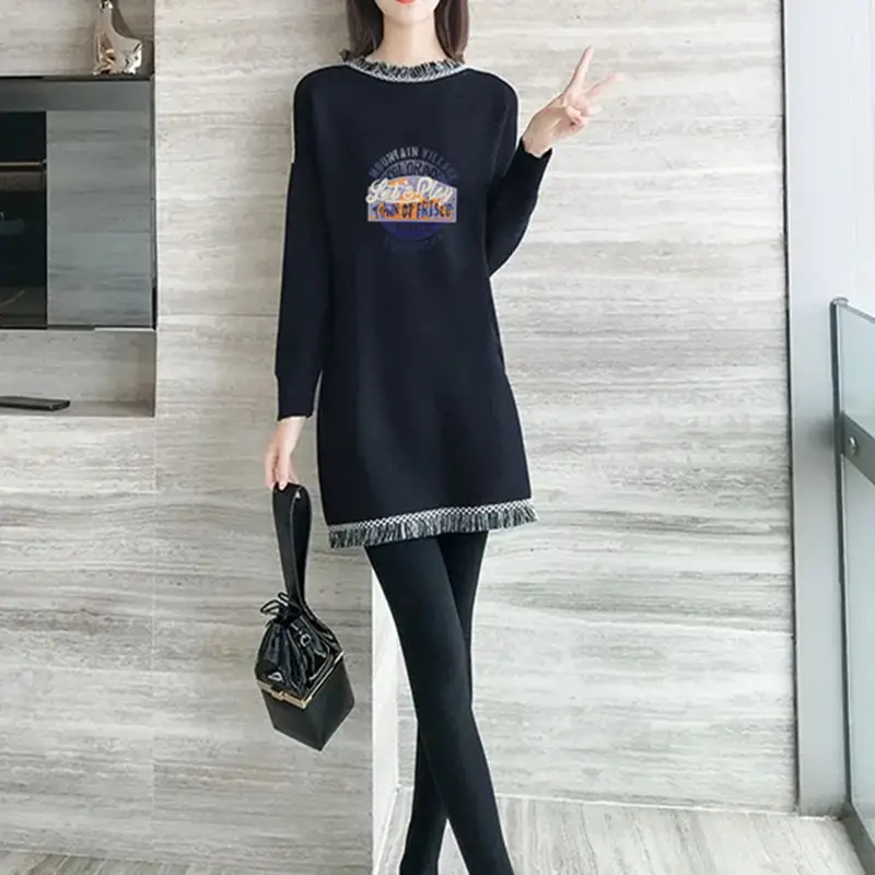 Splicing Harajuku Style Loose Waist T-shirt Skirt Base Shirt Long Sleeved Slimming Casual Dress