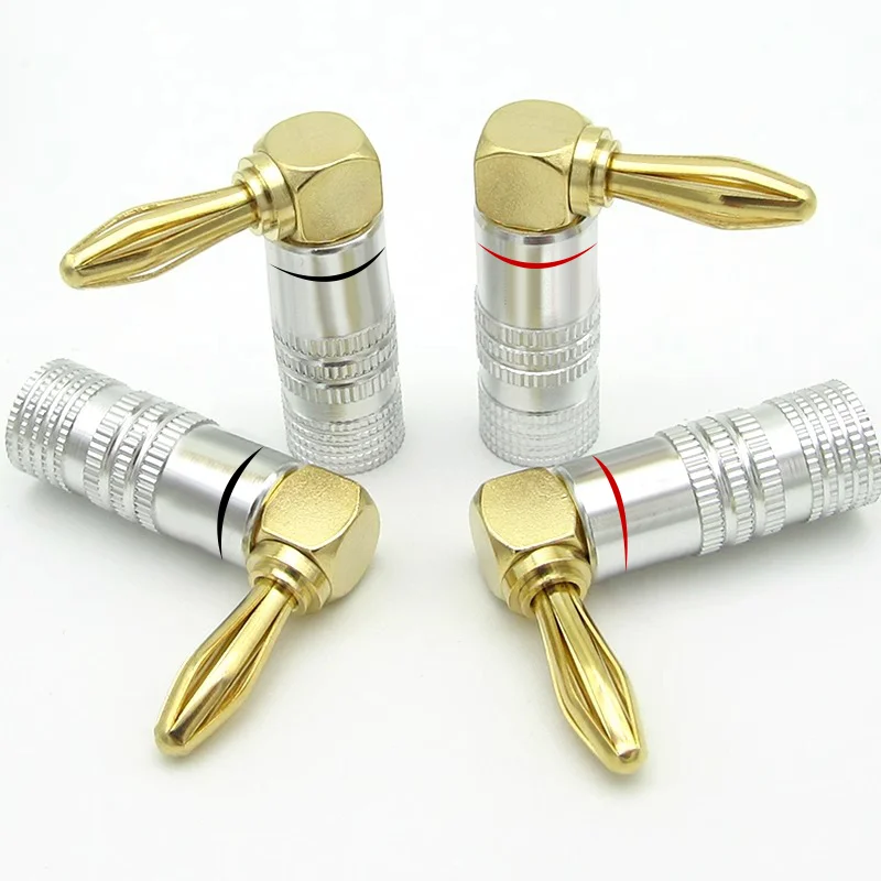 10PCS 4mm Elbow Banana Connector 90 ° Right Angle Banana Plug For Video 24K Gold Plated Speaker Copper Adapter