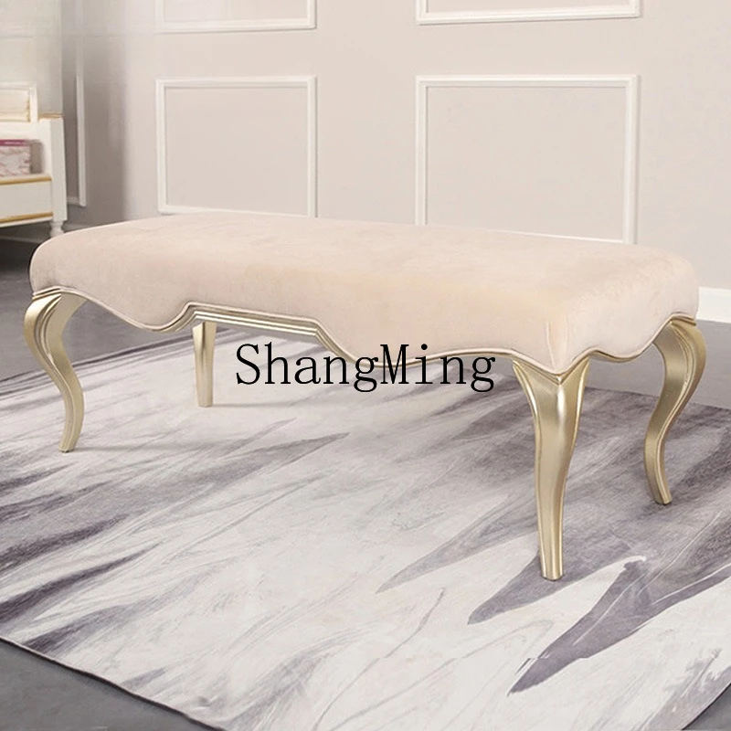 

CL Light Luxury Solid Wood Genuine Leather Bed End Stool Master Bedroom Carved Bedside Stool Sofa Long Stool Bed Bench